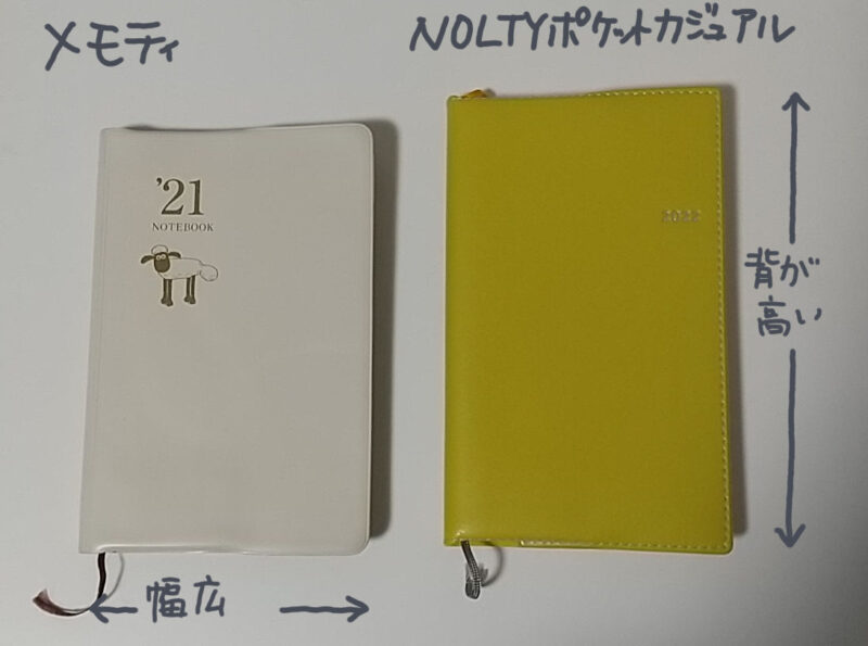 メモティとNOLTYポケットカジュアルメモの大きさを比較した写真